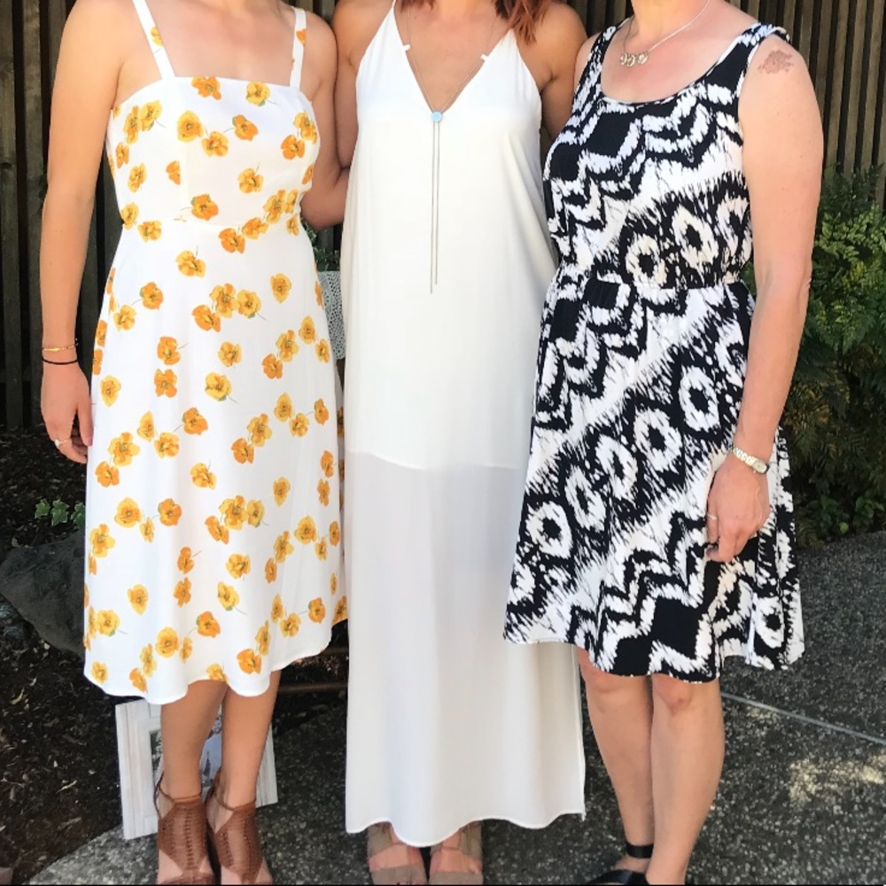 Eight Sixty white maxi dress w/ necklace